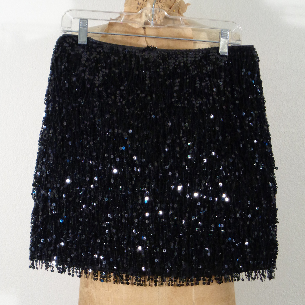 KATE SPADE FLAPPER BLACK DANGLE SEQUIN MINI SKIRT